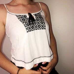 Black and White Embroidered Tank
